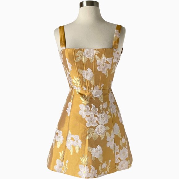 V. Chapman The Kimmy Dress Size 00 Gold Baroque Floral Corset Mini - Picture 5 of 11